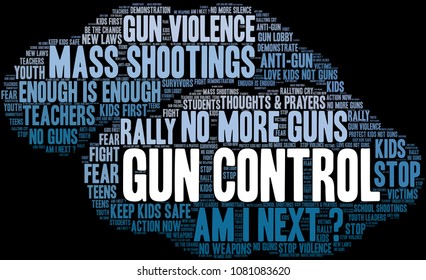 Gun Control word cloud on a black background. 