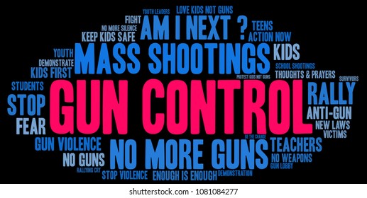 Gun Control word cloud on a black background. 