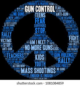 Gun Control word cloud on a black background. 