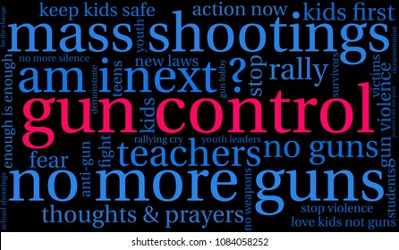 Gun Control word cloud on a black background. 