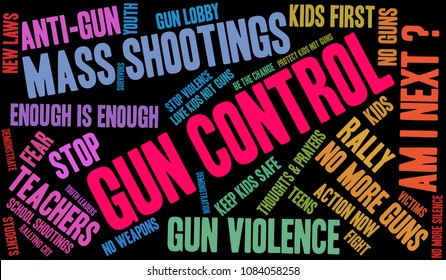 Gun Control word cloud on a black background. 