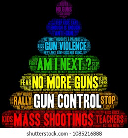 Gun Control word cloud on a black background. 