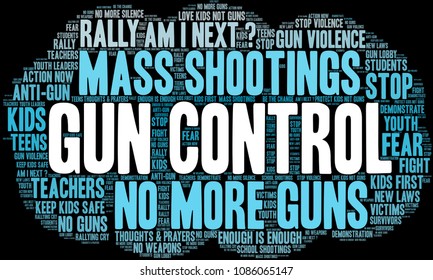 Gun Control word cloud on a black background. 