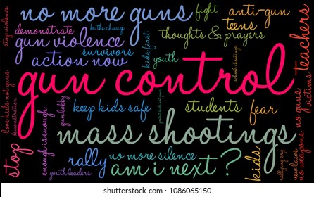 Gun Control word cloud on a black background. 