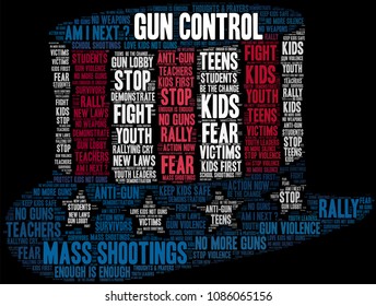 Gun Control word cloud on a black background. 