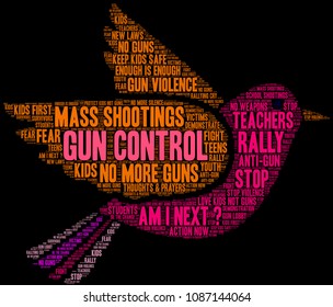 Gun Control word cloud on a black background. 