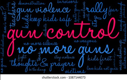 Gun Control word cloud on a black background. 
