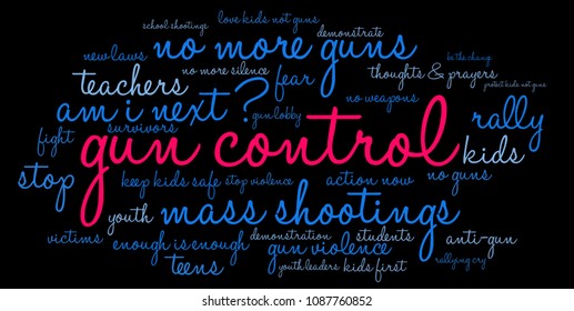 Gun Control word cloud on a black background. 