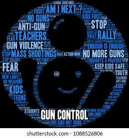 Gun Control word cloud on a black background. 
