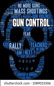 Gun Control word cloud on a black background. 