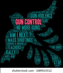 Gun Control word cloud on a black background. 