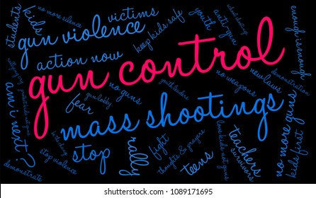 Gun Control word cloud on a black background. 