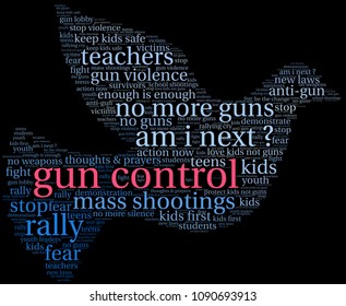 Gun Control word cloud on a black background. 