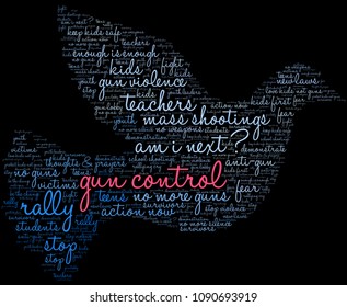 Gun Control word cloud on a black background. 