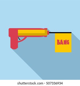 Gun with flag toy icon. Flat illustration of gun with flag toy vector icon for web