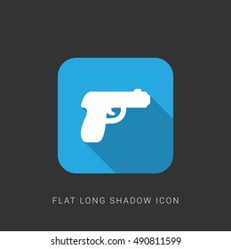 Gun Flat blue long shadow Icon / Logo Design