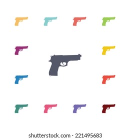 gun flat icons set. Open round colorful buttons. Vector 