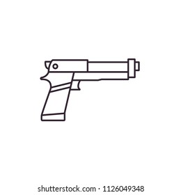 Gun - flat line icon on isolated background. Toy handgun or pistol sign, symbol, pictogram. Weapon vector logo, object, element.