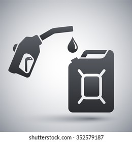 Gun for fuel pump and canister of fuel, vector icon