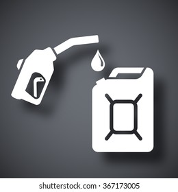 Gun for fuel pump and canister of fuel, vector icon