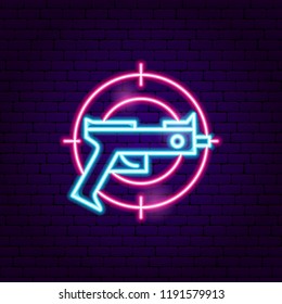Gun Gaming Neon Sign. Vector Illustration of VR Promotion.