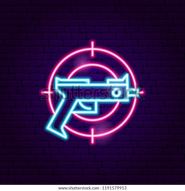 Gun Gaming Neon Sign. Vector Illustration of\
VR Promotion.
