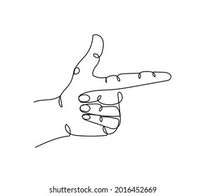 Gun gesture one line art. Continuous line drawing of gesture, hand, forefinger, pointing.