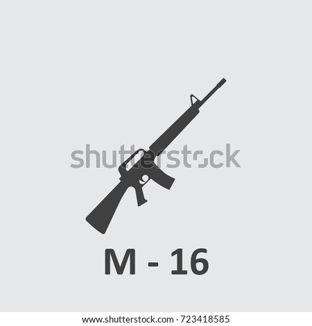Gun grey icon on the grey background.