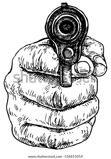 Gun Hand Hand Drawn Vector Illustration: immagine vettoriale stock