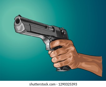 Gun in hand - hand drawn vector, isolated on color