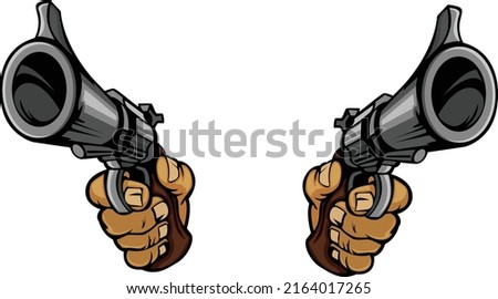 Gun in hand vector art and illustration