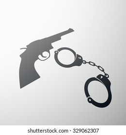 Gun and handcuffs. Flat design. Stock vector illustration.