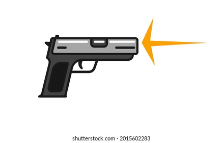 Dibujo con arma de fuego o pistola vectorial línea de línea de contorno arte ilustración plana aislada