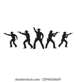 gun holding cowboy character vector design, A group of gun-toting cowboys are standing by for a mission vector illustration art.