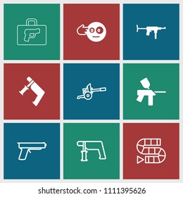 Gun icon. collection of 9 gun filled and outline icons such as head bang emot, dice game, cannon, paintball. editable gun icons for web and mobile.