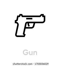 Gun icon. Editable Vector Outline. Flat badge weapon for website and mobile app. Single Pictogram.