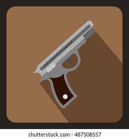 Gun icon in flat style on a coffee background vector illustration