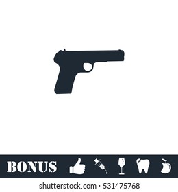 Gun icon flat. Vector illustration symbol and bonus pictogram