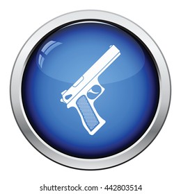 Gun icon. Glossy button design. Vector illustration.