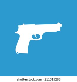 gun icon, isolated, white on the blue background. Exclusive Symbols 
