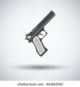 Gun icon on gray background, round shadow. Vector illustration.