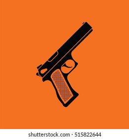 Gun icon. Orange background with black. Vector illustration.