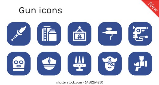 gun icon set. 10 filled gun icons.  Simple modern icons about  - Weapon, Tank, Painting, Airbrush, Revolver, Balaclava, Police, Pirate