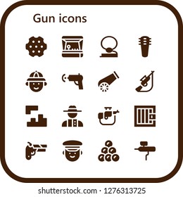  gun icon set. 16 filled gun icons. Simple modern icons about  - Revolver, Arcade game, Cowboy, Weapons, Hunter, Water gun, Cannon, Hunting, Tetris, Detective, Rifle, Jail, Gun