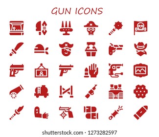  gun icon set. 30 filled gun icons. Simple modern icons about  - Arcade game, Weapon, Pirate, Weapons, Witness, Gun, Cowboy, Painting, No weapons, Revolver, Cannon, Tank, Police line