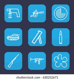 Gun icon. set of 9 outline gun icons such as radar, cannon, bullet, tank