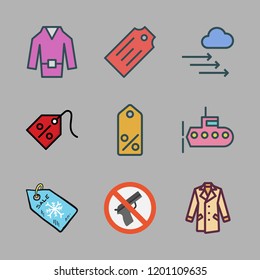 gun icon set. vector set about pressure, tag, weapons and coat icons set.