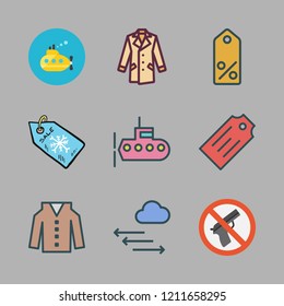 gun icon set. vector set about weapons, submarine, pressure and tag icons set.