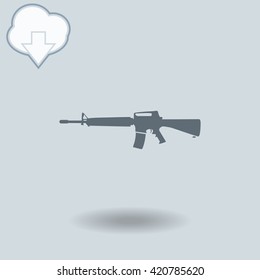 Gun icon with shadow. Cloud of download with arrow.