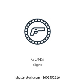 Gun icon. Thin linear gun outline icon isolated on white background from signs collection. Line vector sign, symbol for web and mobile